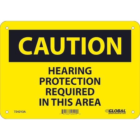 Global Industrial Caution Hearing Protection Required In This Area, 7x10, Aluminum 724213A